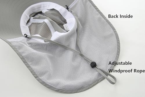UV Sun Protection Hat Women Foldable Neck Flap Wide Brim Fishing Hat with Ponytail Hole for Women - color: Light-gray