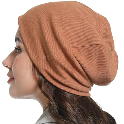 Slouchy Beanie for Women Men Thin Knit Winter Hat 93% Cotton Beanies - color: Brown
