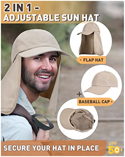 Tirrinia Wide Brim Sun Hat with Neck Flap for Men & Women - color: #3 Khaki