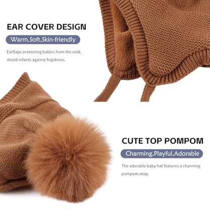JANGANNSA Basic Winter Baby Boy Beanie Pompom Knit Girl Hat Kid Earflap Cap - color: Walnut Hat, size: 0-6 Months
