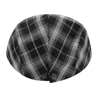 ZLYC Men Summer Flat Cap Scally Ivy Gatsby Newsboy Beret Driver Hat - color: Plaid Black