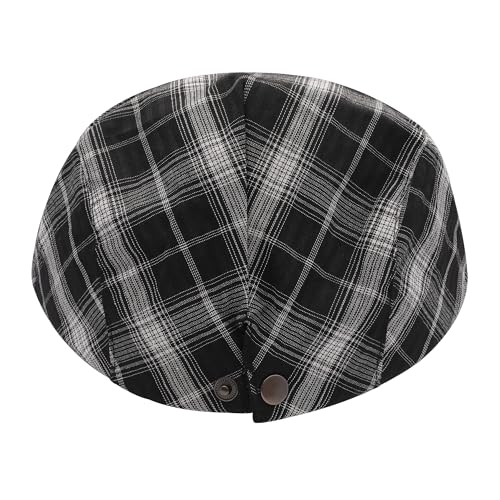 ZLYC 남성용 여름 플랫 캡 Scally Ivy Gatsby Newsboy Beret Driver Cabbie 사냥 모자 - color: 격자무늬 블랙
