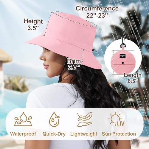 Packable Bucket Hat for Women Waterproof UV Protection Sun Hat - color: Pink