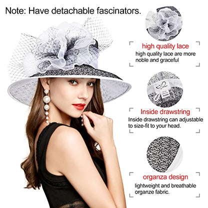 2026 Derby Hats for Women Ladies, Classy Organza Sun Hat, Church Tea Party Wedding Kentucky Fascinator Hat - color: B4215-white