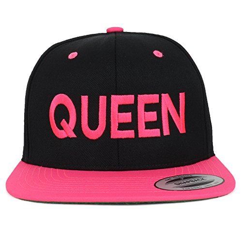 Trendy Apparel Shop Queen Embroidered Flat Bill 2-Tone Ball Cap - color: Black Pink