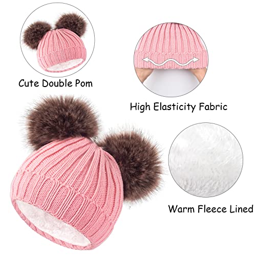 Kids Winter Beanie Scarf Gloves Set - Thermal Fleece Lined Knit Hat, Soft Neck Warmer & Mittens for Girls & Boys 1-10 Years - color: Pink-s, size: 1-5 years