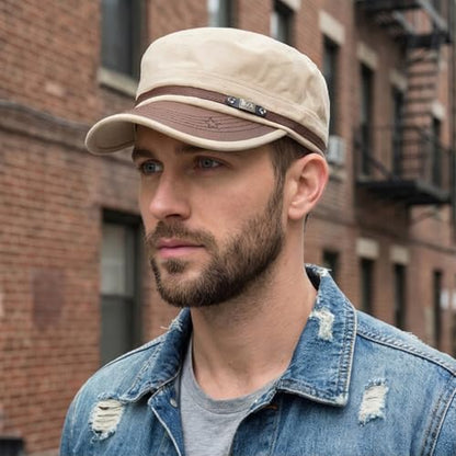 Army Cadet Cap for Men Women Military Flat Top Cap Baseball Caps - color: Star Khaki