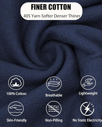 Thin 100% Cotton Fine-Knit Beanie Hat Slouchy Soft Chemo Skull Cap - color: 1-navy Blue