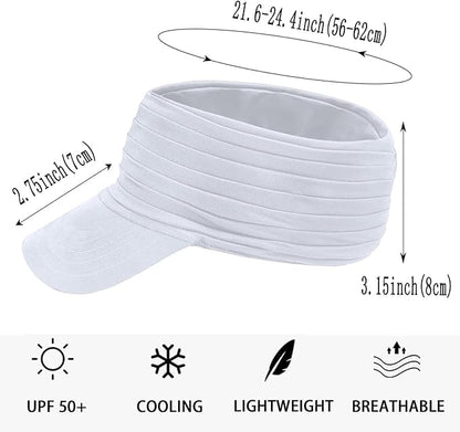 Visor Hats for Women Men Beach Sun UV Protection Wide Brim Lightweight with Ponytail - color: White