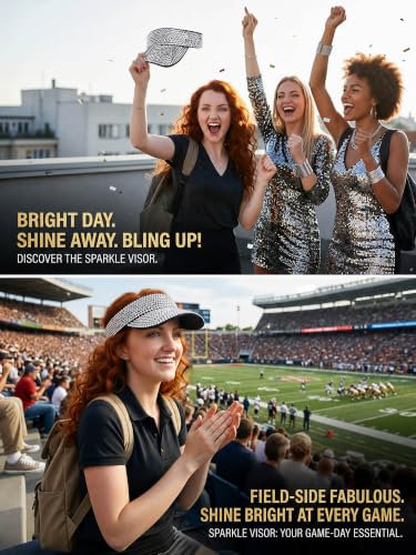 Women Shiny Rhinestone Bling Sun Visor Adjustable Tennis Beach Ponytail Hat - color: Black Hat+white Rhinestone