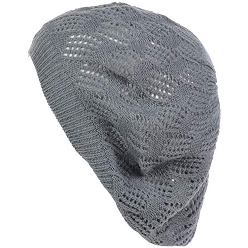 an Womens Crochet Hat Flower Beanie Beret Fashion Accessory Lightweight Knit Cap - color: 5119-charcoal