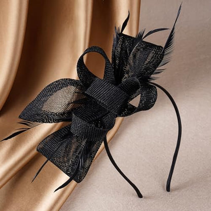 Zinniday Victoria Tea Party Hat - 2025 Bow Derby Attire Hats with Hairpin,1920s 50s Feather Fascinators for Women - color: Black