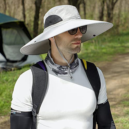 HUAMULAN Men Women 6" Wide Brim Sun Protection Hat Summer Fishing Hats - color: Hn002-qianhui