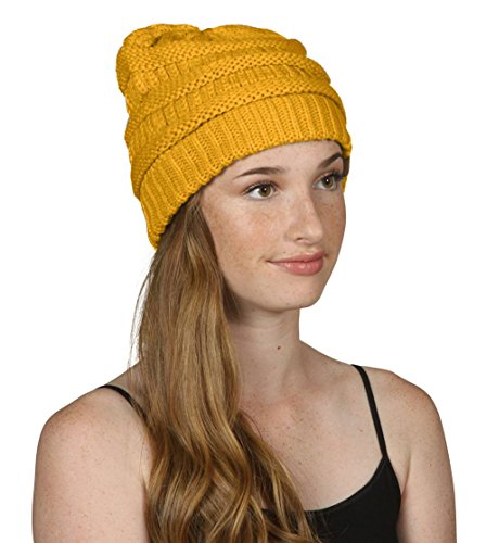Gravity Threads Knit Soft Stretch Beanie Cap - color: Mustard