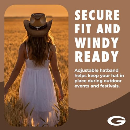 grinderPUNCH Straw Cowboy Hat for Men Women Western Cowgirl Outback Sun Hat - color: Classic Brown