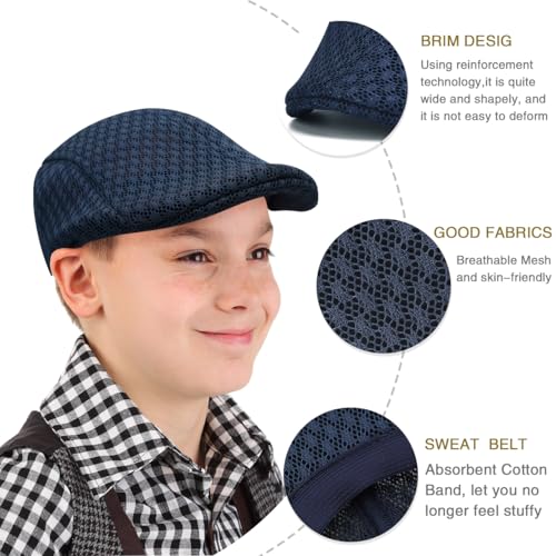 2 Pack Teenagers' Mesh Cap Breathable Summer Newsboy Hat Adjustable Beret Ivy Cap Irish Riding Hiking Hats - color: Navy/Royal Blue