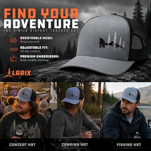 LARIX Trucker Hat Men - Snapback Cap with Breatheable Mesh Back, Hats for men, Mens Hat, Mens Trucker Hats - color: Heather Gray Black (Wb)