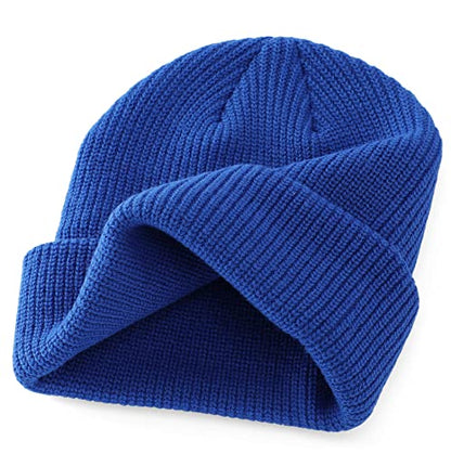 Connectyle 2 Pack Classic Cuffed Beanie Hat for Men & Women Warm Winter Knit Hat Thick Beanies Skull Cap Acrylic Watch Cap - color: Black+royal Blue