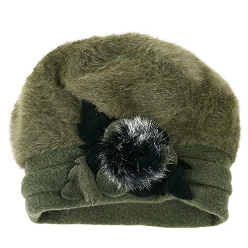 VECRY Lady French Beret 100% Wool Beret Floral Dress Beanie Winter Hat - color: Angola-green