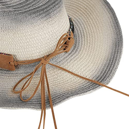 Straw Cowboy Sun Hat for Men Women Summer Fedora Beach Panama Western Cap - color: Black