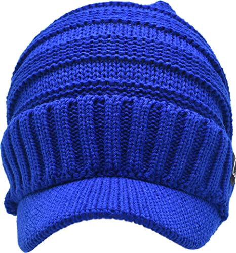 C.C Trendy Warm Oversized Chunky Soft Oversized Ribbed Slouchy Knit Hat with Visor Brim - color: Royal Blue