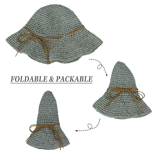 Women Sun Hat Wide Brim Floppy Beach Hat Breathable UV UPF 50+ Straw Hat Foldable Packable Summer Outdoor Cap - color: Grey