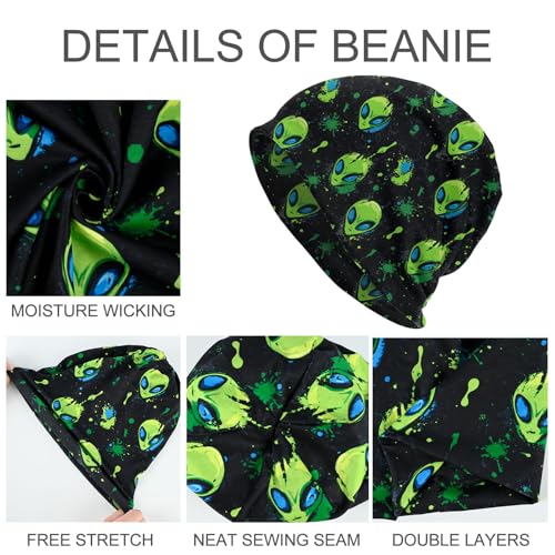 Slouchy Beanie Hat Skull Cap Chemo Headwear Baggy Hats for Men Women Running Cycling - color: Alien