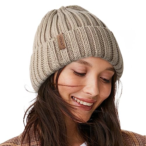 FURTALK Winter Hats for Women Fleece Lined Beanie Knit Chunky Womens Snow Cap - color: Khaki