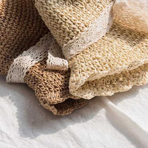 Summer Beach Sun Straw Hats for Women Wide Brim Packable Travel Bucket Hats UPF 50+ - color: Light Brown