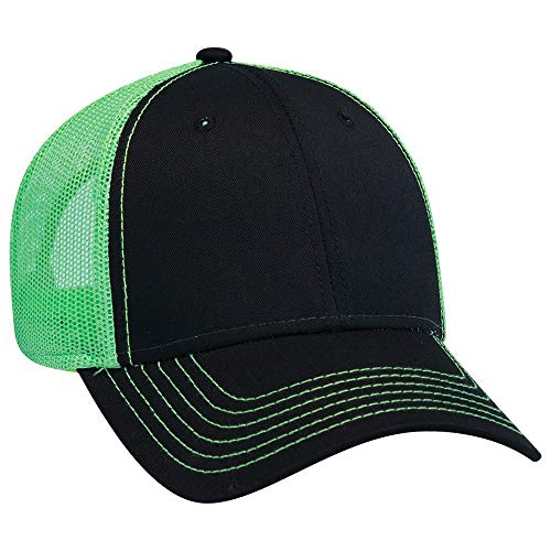 OTTO 6 Panel Low Profile Contrast Vertical Mesh Back Cap - color: Blk/Blk/N.grn