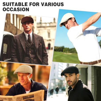 2Pcs Men's Newsboy Cap Cotton Flat Ivy Gatsby Driving Hat - color: 2b2-black+beige