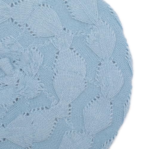 ZLYC Women French Beret Hat Reversible Solid Color Knit Warm Artist Cap - color: Cable Pattern Light Blue