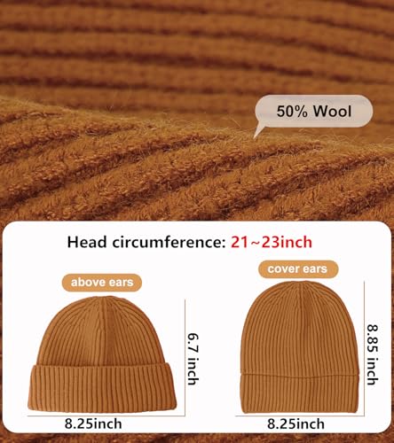 Wool Fisherman Beanies for Men Knit Fall Winter Beanie Hat Skull Cap - color: Golden Brown