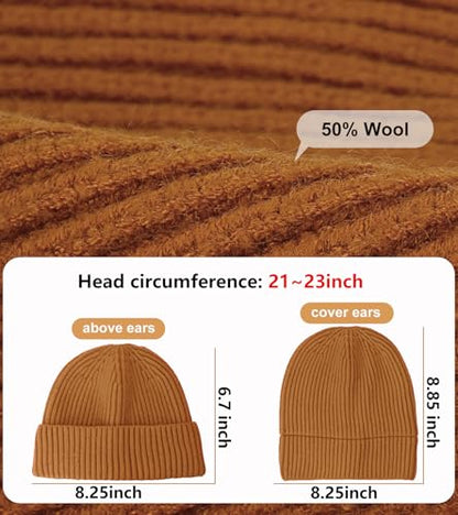 Wool Fisherman Beanies for Men Knit Fall Winter Beanie Hat Skull Cap - color: Golden Brown