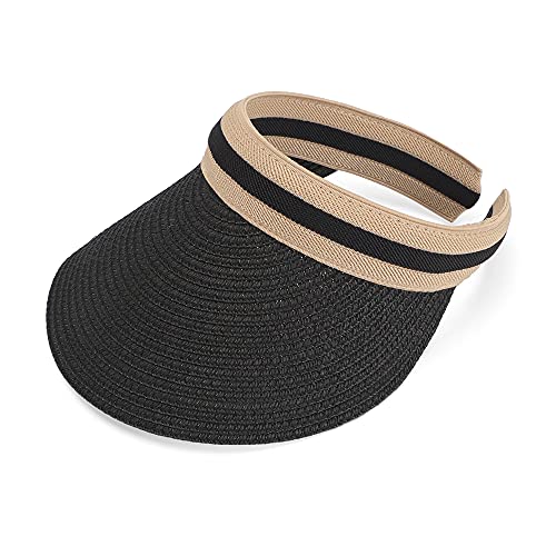 Women Summer Sun Hat Lady's Portable Beach Visor Bowknot Straw Hat - color: Black4