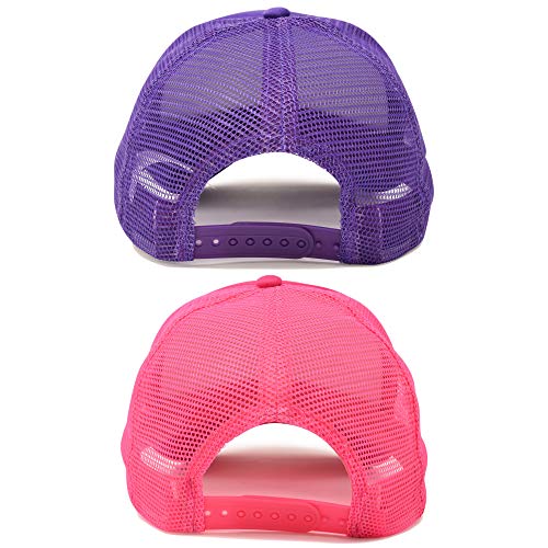DALIX Solid Blank Trucker Hats Caps 2 Pack - color: Hot Pink and Purple