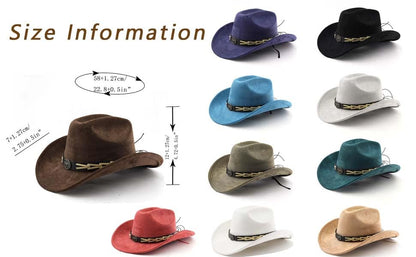 Western Cowboy Hat for Women Men with Band Wide Brim Suede Cowboy Cowgirl Hat Western Style Hat - color: Black