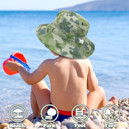 Sarfel Baby Sun Hat Summer Baby Boy Hats UPF 50+ Sun Protection Toddler Hat Bucket for Baby Girl Adjustable Kid Cap - color: Army Green Camo Dinosaurs, size: 0-6 Months