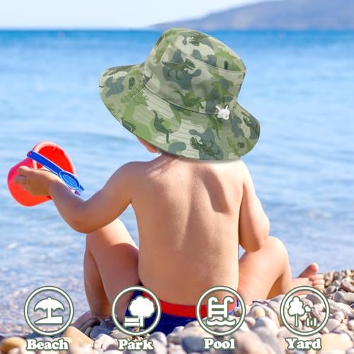 Sarfel Baby Sun Hat Summer Baby Boy Hats UPF 50+ Sun Protection Toddler Hat Bucket for Baby Girl Adjustable Kid Cap - color: Army Green Camo Dinosaurs, size: 2-7 Years