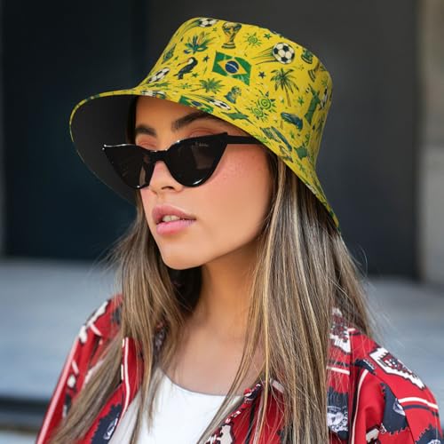 Bucket Hat for Men Women Packable Sun Hats Fisherman Outdoor Summer Travel Hiking Beach Caps - color: Brazilian Football