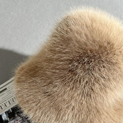 Women's Oversized Faux Fur Bucket Hat, Fluffy Plush Winter Hat, Solid Color - color: Light Khaki