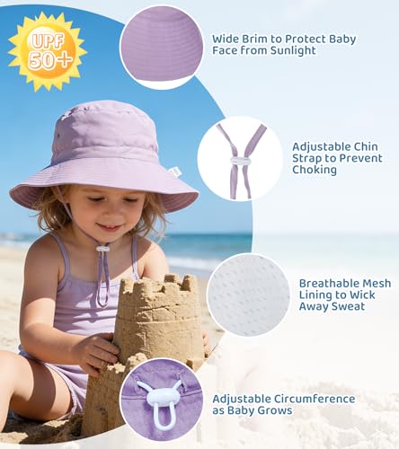 American Trends Baby Sun Hat UPF 50+ Wide Brim Bucket Hat for Boys Girls - color: Purple, size: 2-7 Years
