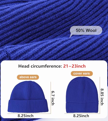 Wool Fisherman Beanies for Men Knit Fall Winter Beanie Hat Skull Cap - color: Royal Blue