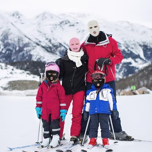 2pcs 3 Hole Winter Knitted Mask, Full Face Cover Ski Scarf Mask Warm Balaclava for Adult Skiing, Motorcycle,Wind Protection - color: Pink+rose