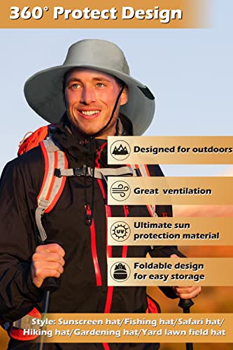 Men Safari Sun Hat Wide Brim Boonie Fishing Cap with Adjustable Drawstring - color: #3 Grey