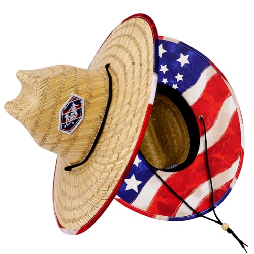 Palmyth Straw Hat for Men & Women Sun Hats, Beach Hat, Fishing Hat UPF 50+ - color: Starstripe