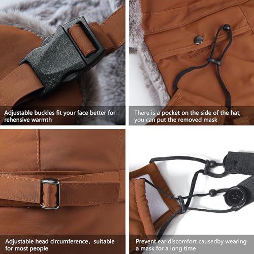 GADIEMKENSD Winter Trapper Hat with Ear Flap Chin Strap and Windproof Mask - color: Camel, size: 6 3/4-7 1/4
