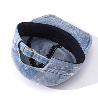 Denim Short Brim Hats for Men Women Stylish Short Bill Baseball Cap Soft Flat Brim Snapback Trucker Hat Cadet Cap - color: Mg-dym2574-light Blue