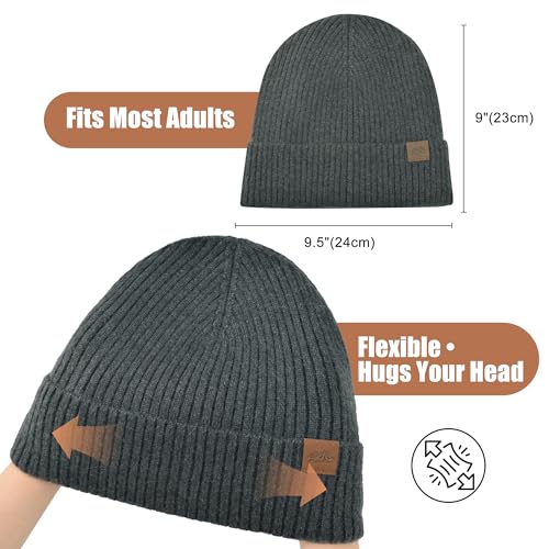 Unisex XXL Winter Hat, Fleece Lined Beanie Skull Cap Thermal Beanies Warm Ski Hat for Cold Weather - color: Dark Heather Gray