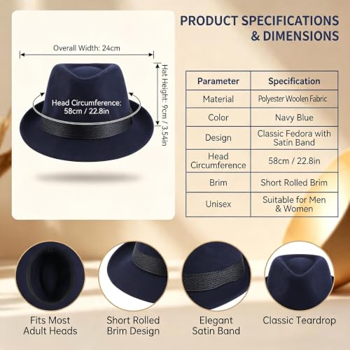 Unisex Trilby Fedora Hat 1920s Panama Hat Manhattan Gatsby Hat with Band Derby Hat Jazz Cap - color: Blue